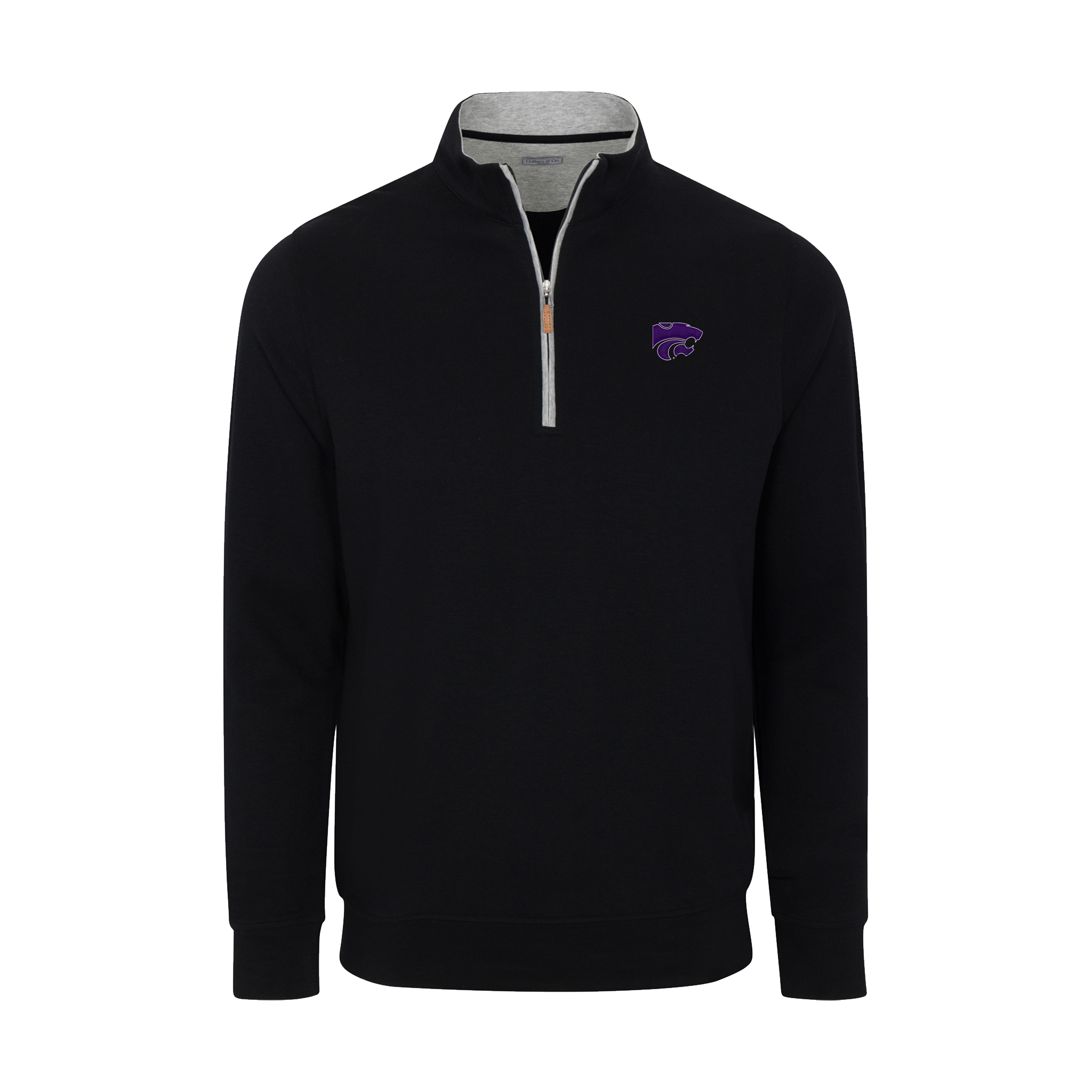K-State Heather Cloud Cotton Quarter Zip Pullover Black with Light Grey Trim